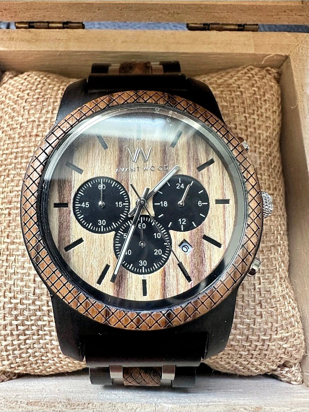 AvantWood Men's Ebony & Zebrawood Chronograph Watch NWT